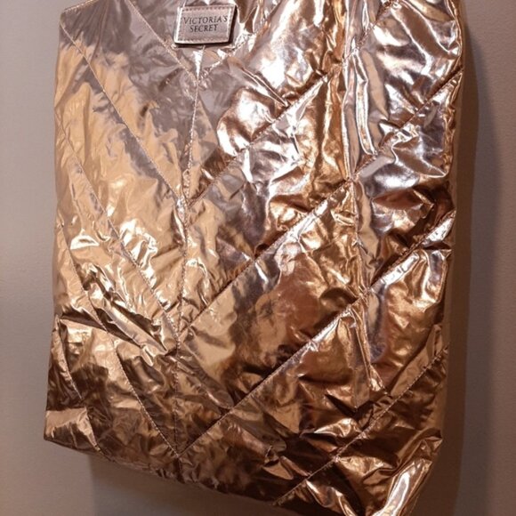Victorias Secret Limited Edition Rose Gold Puffer Tote Bag Quilted Metallic VS - Picture 6 of 13